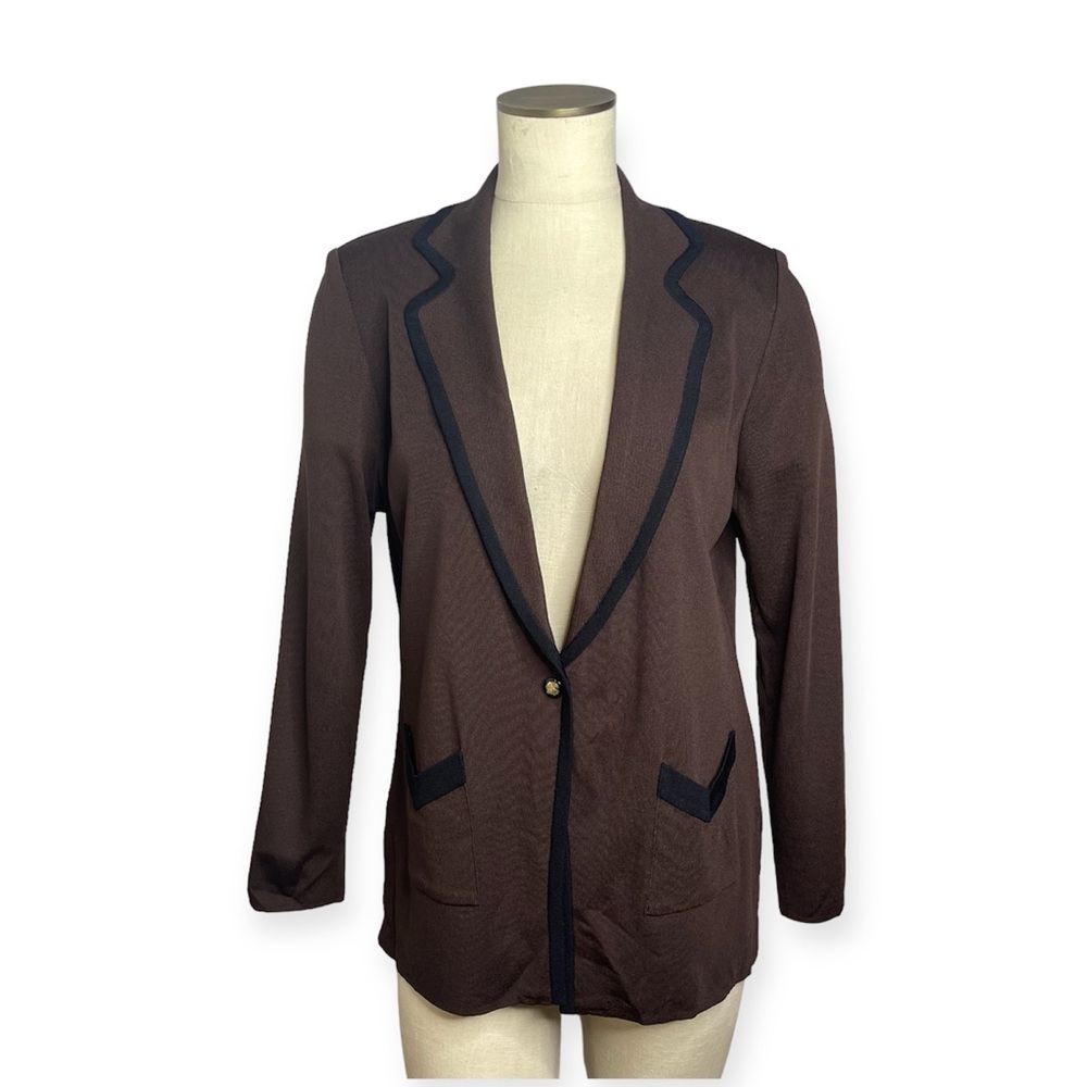 Exclusively Misook Chocolate Contrast Black Knit Jacket Cardigan Blazer Size M